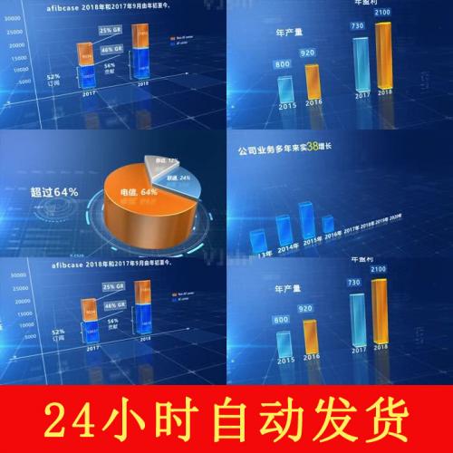 柱状图饼图套装（无需插件） AE模板统计图表数据增长3d柱状图